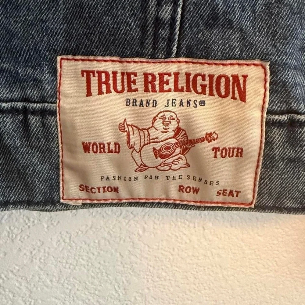 True Religion Jesse SN Trucker Jacket Mens Large Blue Acid Wash Denim 60802-00